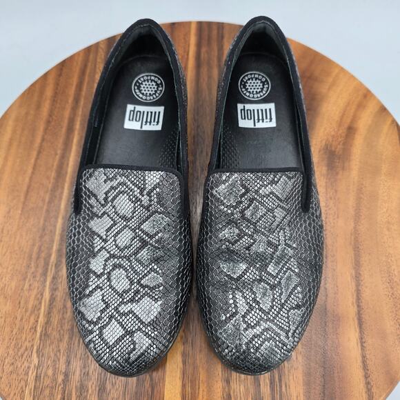 FitFlop Shoes Womens 6.5 Python Print Leather Flats Comfort Smoking Loafers - Picture 5 of 8